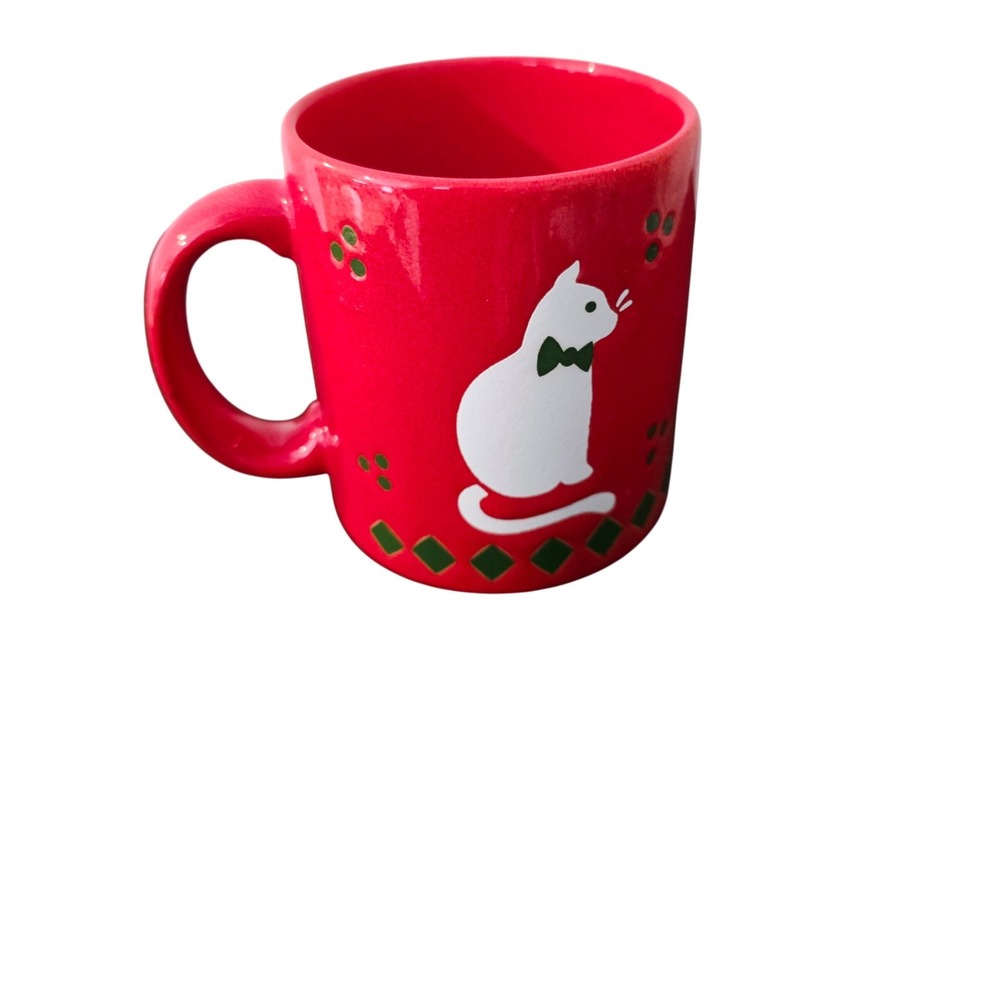 Vintage Waechtersbach Cat Holiday Mug West Germany Ceramic Red Green